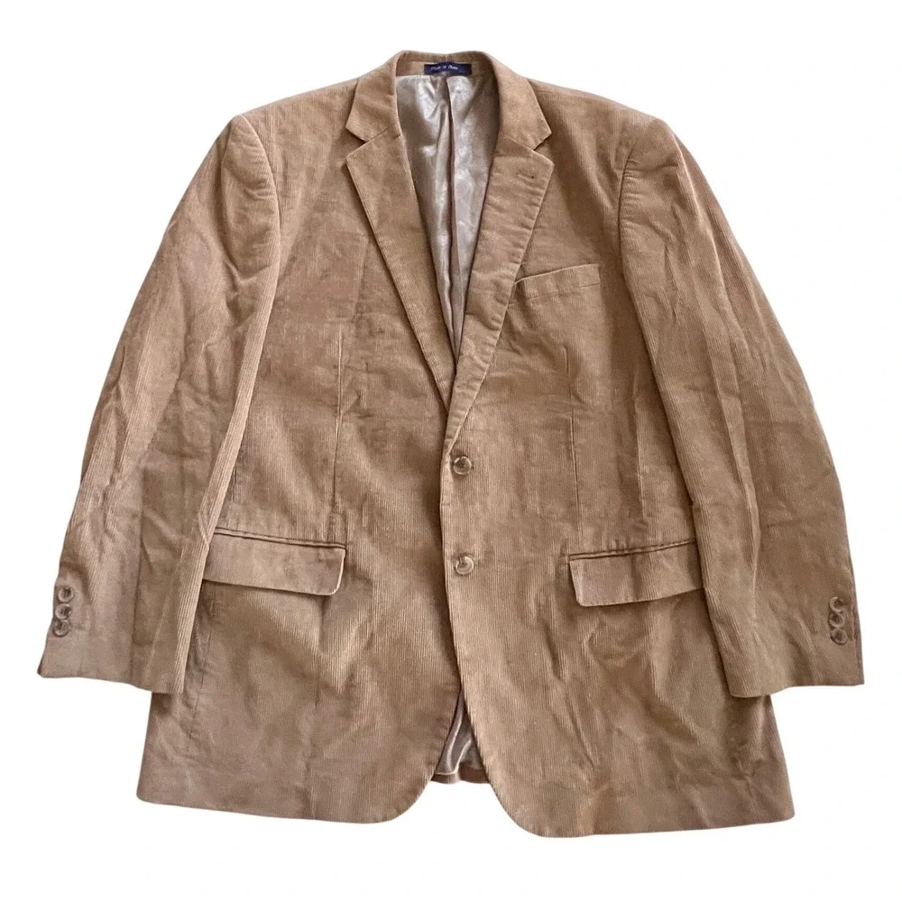 Alan Flusser Blazer Mens 46R Tan Corduroy Sport Coat Two Button Classic Academic